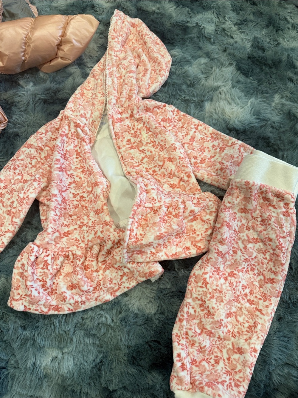 Ralph Lauren Pink Floral Hooded Kids Pajama Set
